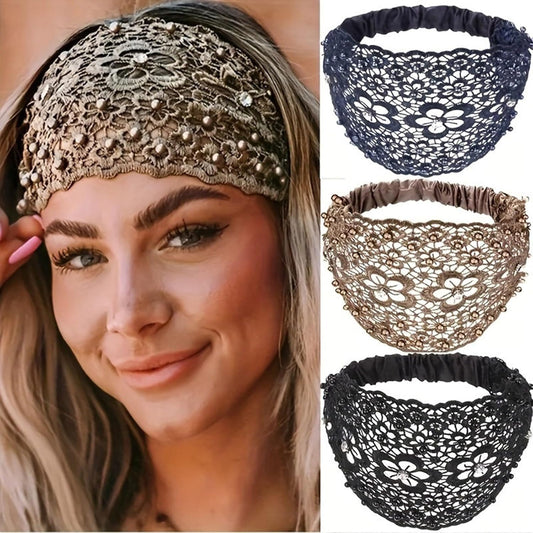 3Pcs Elegant Beadwork Flower Headband High Skull Hairband 1920s Fascinator Hairhoop